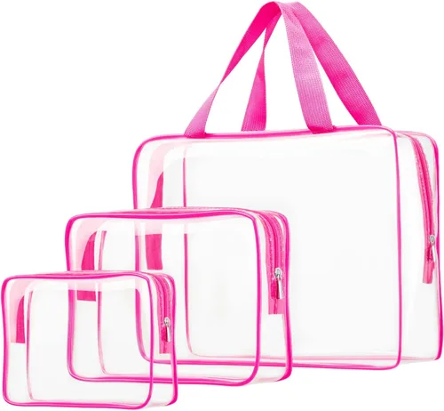 Miniatura 15 de 3 bolsas de cosméticos transparentes, aprobadas por la TSA, juego de bolsas de aseo transparentes para viajes, playa, bolsa de organización