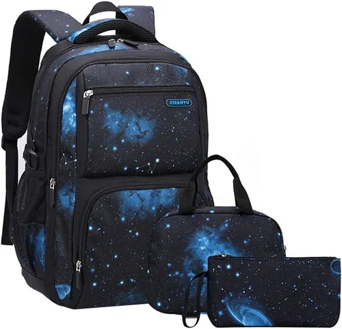 JiaYou Mochila de galaxia con patrón espacial para niños, primaria, junior, escuela secundaria, mochila para computadora portátil, azul azul