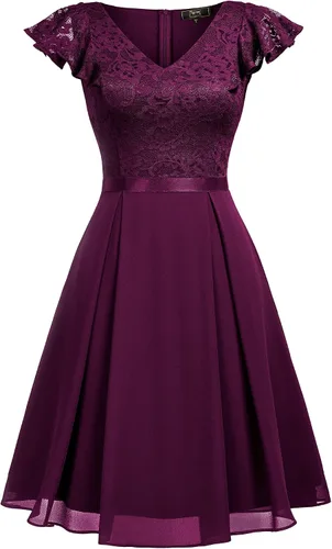 Miniatura 3 de MISSMAY Vestido retro de cóctel de estilo clásico con encaje y cuello en V para mujer