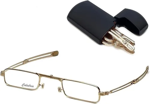 Calabria Mini gafas de lectura plegables de metal con lente de cristal Corning para hombre y mujer, lector de bolsillo para viajes, plegable, funda