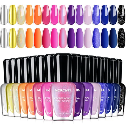 Miniatura 14 de Morovan Juego de 15 esmaltes de uñas de larga duración de secado rápido de 0.27 onzas de color brillante para mujer