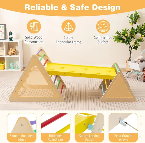 Miniatura 6 de HONEY JOY Juguetes de escalada de madera 5 en 1 para niños pequeños, escalador triangular con rampa para deslizarse o escalar, juego de arco