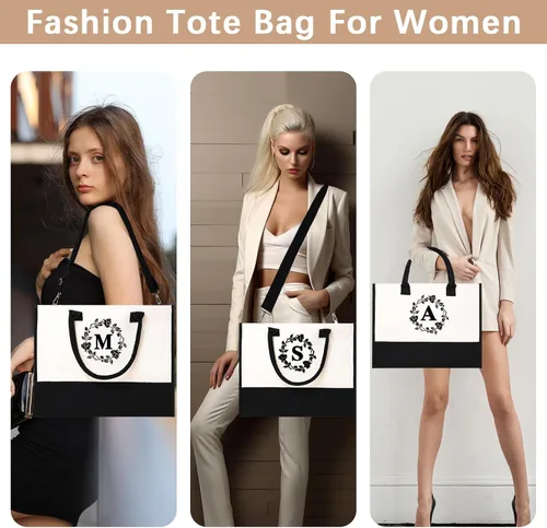 Miniatura 6 de Monogram - Bolsas de lona personalizadas con iniciales para mujer, bordado de doble cara, bolsas de playa, regalos para mujeres