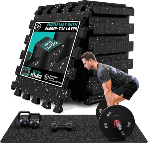 Miniatura 20 de bemaxx Juego de alfombrillas de gimnasio, 18 piezas de baldosas de espuma EVA entrelazadas (12.6 x 12.6 x 0.4 pulgadas), 18 pies cuadrados Arena
