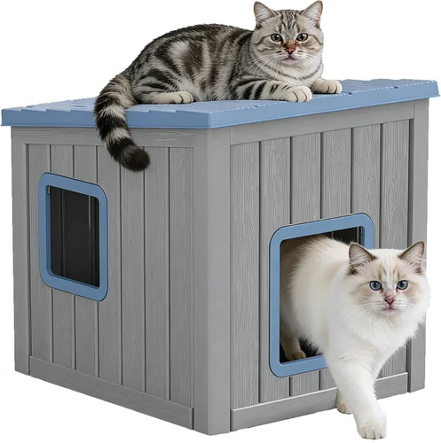 Miniatura 13 de Casa para gatos al aire libre, resistente a la intemperie, con garra, para gatos interiores y exteriores, resistente a la intemperie, material Café