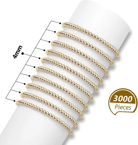 Miniatura 2 de Hicarer 3000 cuentas redondas lisas doradas de 0.157 pulgadas (0.157 in), pequeñas cuentas espaciadoras, sin costuras, suaves, sueltas, accesorios