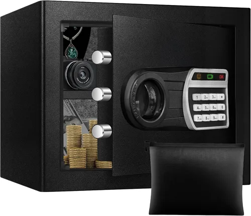 Miniatura 11 de Caja fuerte de 2.5 pies cúbicos, caja fuerte para el hogar con bolsa impermeable ignífuga, caja de seguridad antirrobo con teclado digital, sistema