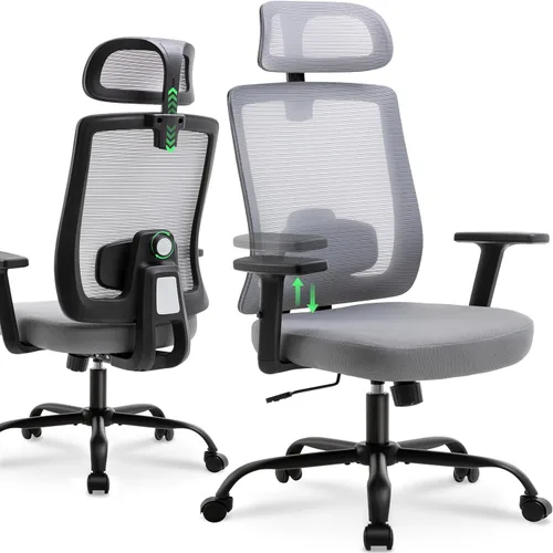 Miniatura 10 de Silla de oficina ergonómica de malla con reposacabezas, cómoda silla de escritorio para sentarse por mucho tiempo, silla de computadora transpirable