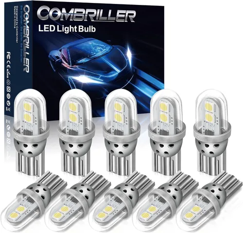 Combriller 194 - Foco de luz LED blanco, 168 T10 W5W 2825, focos LED con cubierta protectora y diseño de disipador de calor tallado en hueco, focos