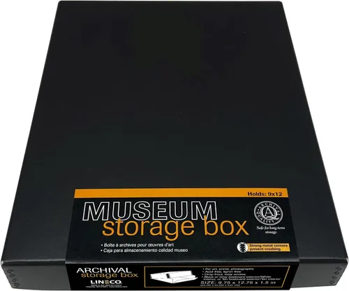 Miniatura 41 de Lineco 13x19 Caja de almacenamiento de museo negra, tapa removible y diseño frontal abatible, 13.5 x 19.5 x 3 pulgadas de archivo con borde Negro