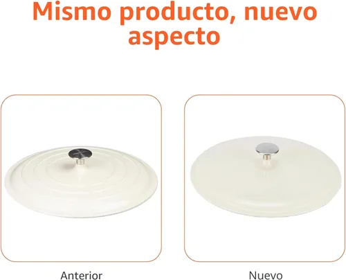 Miniatura 5 de Amazon Basics Cacerola Sartén Redonda de Hierro Fundido Esmaltado con Tapa para Horno, 3.3 Cuartos, Blanco