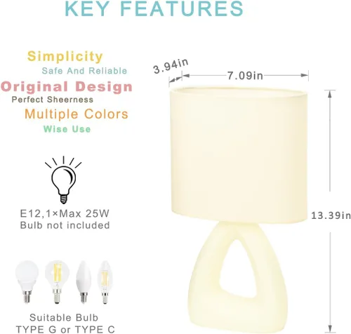 Miniatura 5 de LILA Lámpara de mesa pequeña y moderna color crema, 6.7 x 3.94 x 11.8 pulgadas de alto, bombilla excluida, lámpara de mesa de mesa/noche para sala
