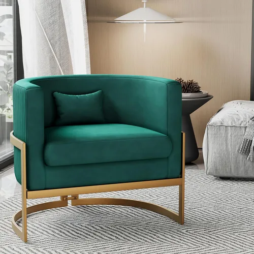 Miniatura 16 de Alunaune - Sillón tapizado de terciopelo con diseño Accent, sillas Barrel modernas para sala de estar, sofá de salón estilo Tub Bucket, silla