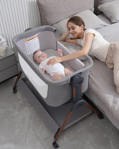 Miniatura 8 de Cuna para bebé - Cuna para dormir al lado de la cama, Cunas al lado de la cama 3-en-1 para bebé, Cuna con movimiento, con colchón cómodo, ruedas