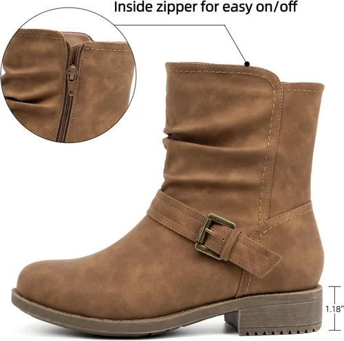 Miniatura 2 de VJH confort Botas de media pantorrilla para mujer, botines holgados con hebilla cómoda con cremallera lateral