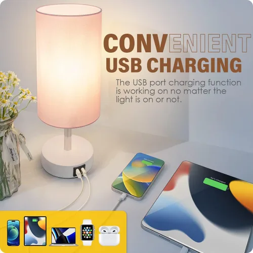 Miniatura 3 de Lámpara de escritorio Yarra-Decor con puerto USB, lámpara de mesa con control táctil de 3 niveles de brillo, lámpara de mesita redonda con pantalla