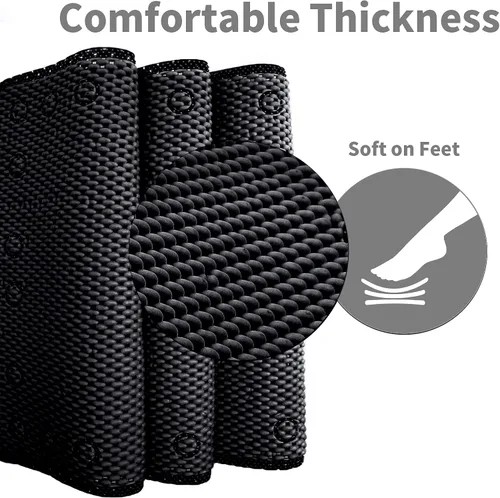 Miniatura 2 de Tapete para ducha y baño, antideslizante, lavable a máquina y extra grande, tapetes para bañera con agujeros de drenaje y ventosas, tapetes de Negro