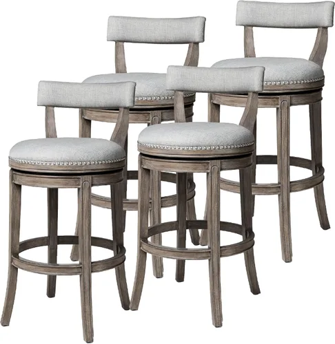 Miniatura 10 de Maven Lane Alexander - Juego de 2 taburetes de bar de 31 pulgadas, taburetes giratorios con reposapiés, tapicería de madera maciza gris y tela gris