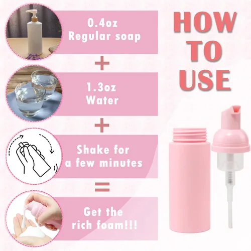 Miniatura 6 de Juego de 60 botellas y cepillos de champú para pestañas, 10 dispensadores de bomba de espuma, cepillo de limpieza de pestañas, cepillo de tubo