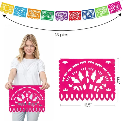 Miniatura 7 de DomeStar - Decoración de fiesta mexicana, pancarta de papel picado de plástico de 18 pies, banderines de fiesta de Cinco de Mayo para suministros
