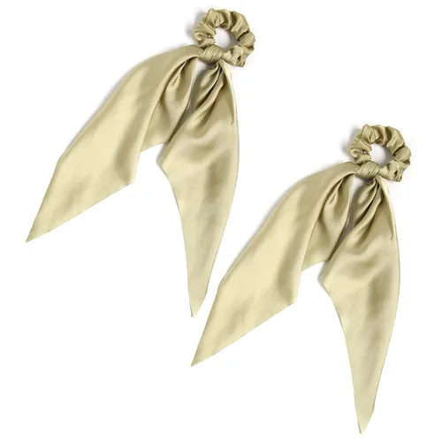 Miniatura 35 de Coleteros para el cabello para mujer, bufanda LFOUVRE Scrunchies, 2 piezas de bufandas anudadas para niñas, bufanda de satén sedoso, banda elástica