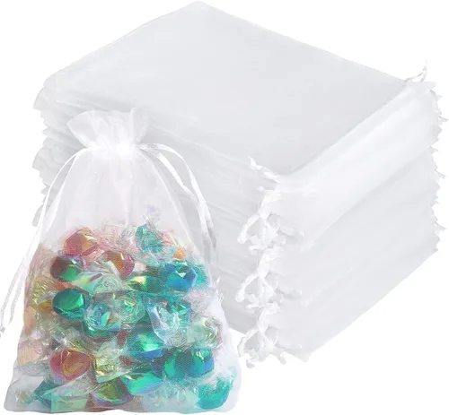 100 bolsas de regalo de organza blanca de 4 x 6 pulgadas a granel, bolsas gruesas de regalo de boda 210T para jabones, velas, bombas de baño, Blanco