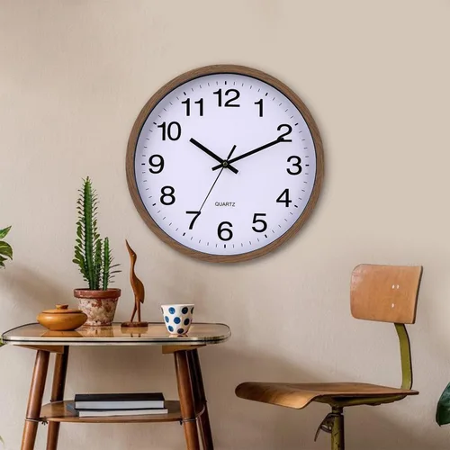 Miniatura 4 de Reloj de pared con marco de madera de 12 pulgadas, cubierta de vidrio, número sin tictac, cuarzo, diseño moderno de cuarzo, decorativo, dormitorio