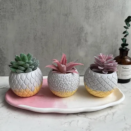 Miniatura 4 de Moldes de resina para macetas de silicona, diseño redondo de escuadra de pescado para resina epoxi, hormigón, maceta, florero, tazón, vela, tarro