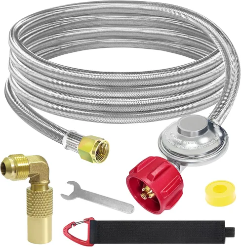 Regulador de propano trenzado de 12 pies y manguera QCC1 Manguera de adaptador de propano Regulador para tanque de 20 lb con adaptador de codo, para