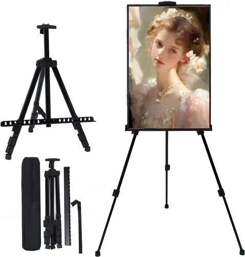 MXG - Caballete portátil de aluminio negro para pintar, letreros, exhibición, caballete de trípode de altura ajustable de 17 a 61 pulgadas, con