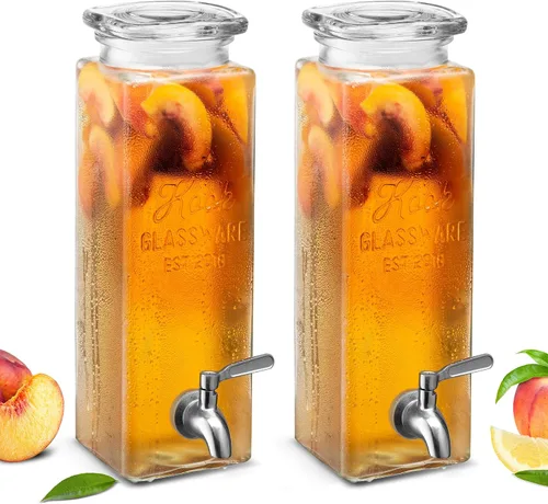 Miniatura 8 de Kook Glass Drink Dispenser, with Stand, 1 Gallon, Serves 15 Cups, Leak-Proof Stainless Steel Spigot, Beverage Storage for Fridge, for Water, Iced