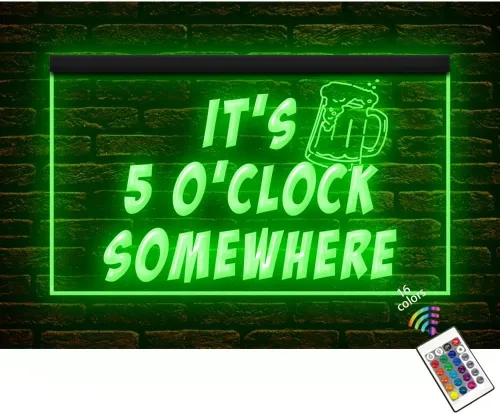 170093 It's 5 o'clock Somewhere Happy Hours Bar Pub Pantalla abierta LED Luz de neón Letrero (12" X 8", 16 colores por control remoto)