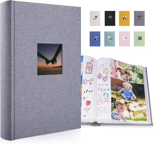 Miniatura 9 de 1DOT2 Álbum de Fotos de Tela de Lujo 4x6 con Espacio para Escribir, Bolsillos Libres de Ácido, Capacidad para 300 Fotos con Memo, 3 por Página