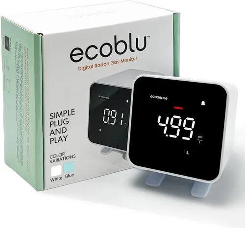 Miniatura 10 de Ecosense EB100 EcoBlu, detector de radón doméstico, captura y muestra resultados cada 10 minutos, monitoreo continuo a corto y largo plazo, fácil