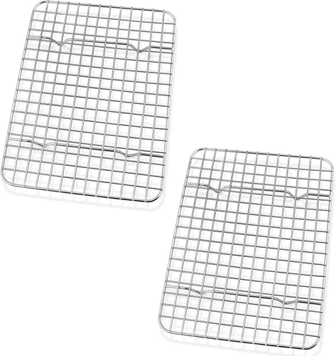 P&P CHEF Juego de 2 estantes de cocina de enfriamiento de 8.75 pulgadas, rejilla de acero inoxidable para asar, secar a la parrilla, apto para horno