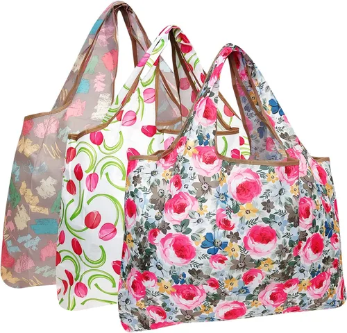 Miniatura 23 de alldyrew - Bolsa plegable para compras, reutilizable de nailon grande, 3 unidades Deliciosos alimentos