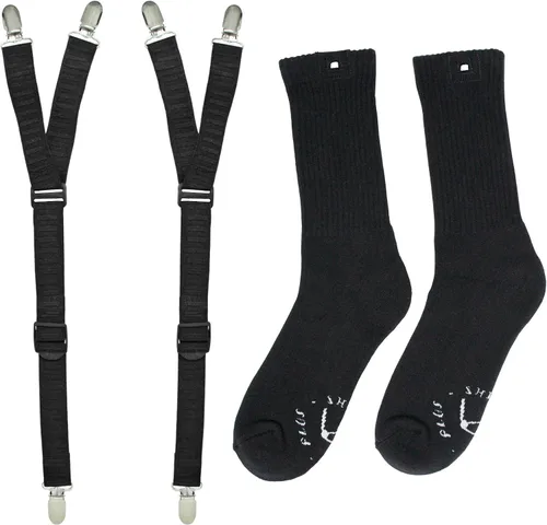 Shirt Stay Plus World's Best Shirt Stays for Men Police Y-Style Shirt Stays with Grip Clip Socks (Combo Pack) Fabricado en Estados Unidos, Negro -