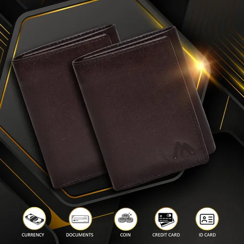 Miniatura 25 de Cartera de cuero RFID hecha a mano para hombres, elegante cartera de bolsillo frontal triple con 2 ranuras para identificación y 9 tarjetas, Negro