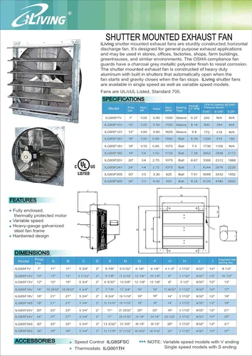 Miniatura 3 de iLIVING Ventilador de obturación de velocidad variable montado en la pared, Aluminio, Plateado, 16
