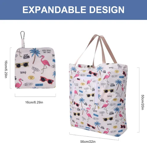 Miniatura 4 de Paquete de 2 bolsas de lavandería de viaje con asa y cordón, bolsas plegables expandibles para ropa sucia con gancho y cremallera, 23 x 20 pulgadas