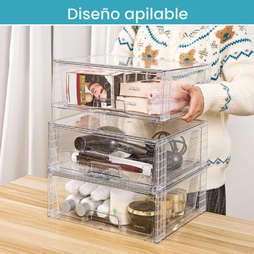 Miniatura 2 de Vtopmart Paquete de 2 Cajones de Almacenamiento Grandes Apilables, Fácil de Ensamblar Organizadores de Acrílico Transparente para Baño Armario