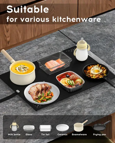 Miniatura 5 de VTAR Alfombrilla Eléctrica de Calentamiento de Alimentos y Bandeja Calentadora para Servidores de Buffet de Fiesta, Calentamiento de Doble Zona