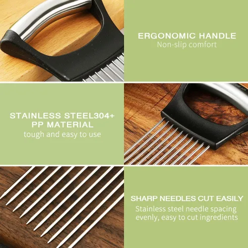 Miniatura 4 de Nuevo soporte de cebolla para rebanar, soporte de rebanada de cebolla de acero inoxidable, cortador de verduras para papa y tomate, herramienta