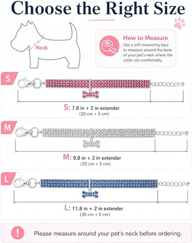Miniatura 3 de Collar para mascotas con diamantes de imitación, collar de 3 filas de diamantes de cristal brillantes para perro, collar de boda con diamantes
