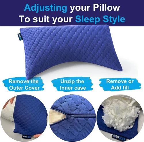 Miniatura 3 de Sidney Sleep Almohadas curvas ajustables para soporte de cuello y hombros con relleno extra triturado, almohada de contorno cervical para personas