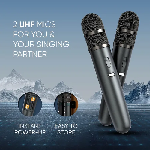 Miniatura 4 de MASINGO Máquina de karaoke portátil 4 en 1 con proyector inteligente de 1080p con WiFi, altavoz y 2 micrófonos inalámbricos. Sistema Android