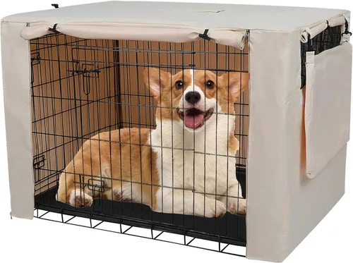 Miniatura 9 de Deblue Cubierta para Jaula de Perro Interior Gris, Cubiertas de Jaula para Mascotas de Poliéster con Privacidad Ajuste Universal para Jaula