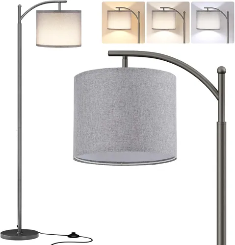 Miniatura 18 de SUNMORY Lámpara de pie de arco, moderna lámpara de pie con control remoto y bombilla regulable continua, lámparas de pie de metal con pantalla Negro