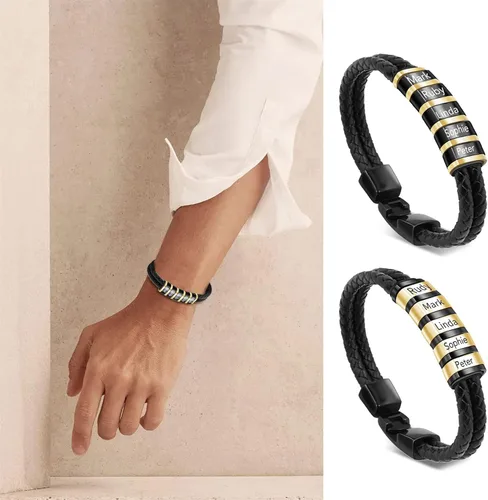Miniatura 51 de Pulseras de cuero personalizadas para hombre con 1-6 nombres, pulsera trenzada personalizada con cuentas para papá, marido, día del padre, San