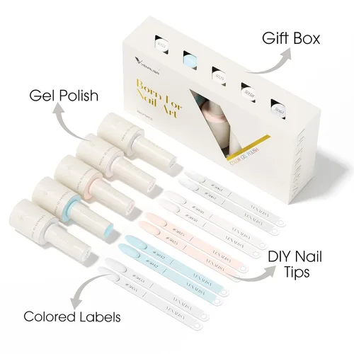 Miniatura 4 de VENALISA - Juego de esmaltes de uñas de gel blanco de 0.3 fl oz (0.3 fl oz) con kit de puntas de uñas, 5 unidades, blanco, azul, rosa bebé, rojo